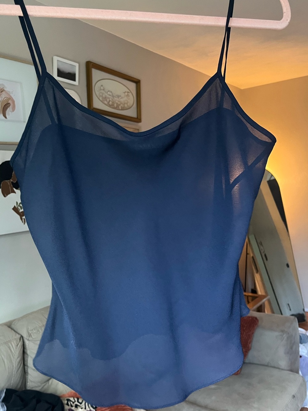 Lauren Ralph Lauren Deep Navy Sheer top with Slim Straps